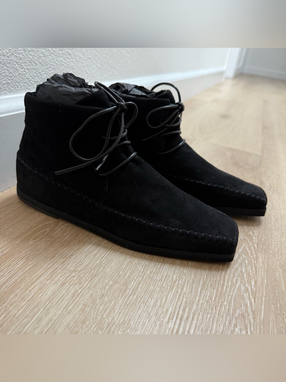 TOTEME NWT High Top Suede Moccasin Ankle Boots Black 37 (US 6/6.5) Minimalist